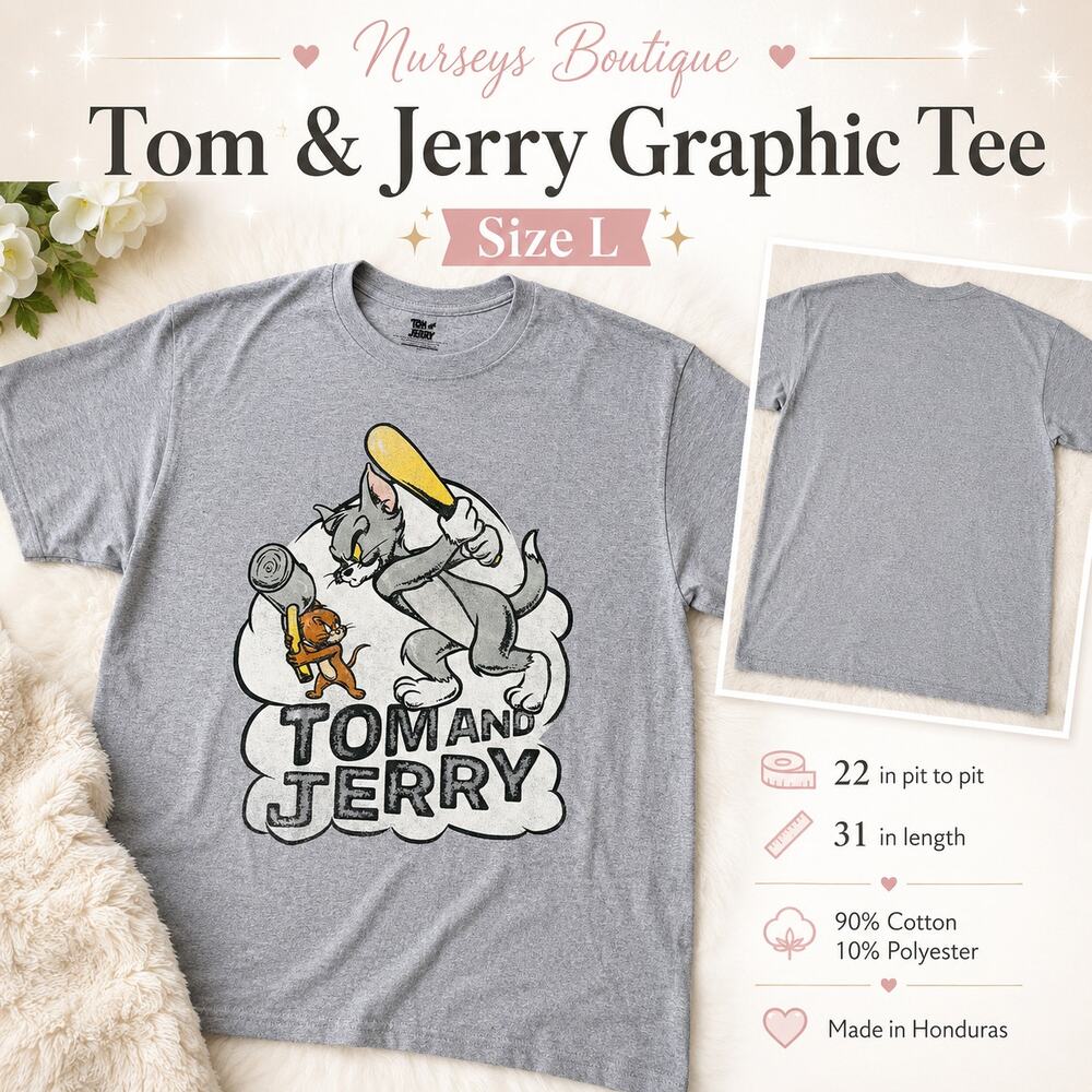 Tom and Jerry Graphic Tee Gray Size L NWOT Cartoon Shirt
